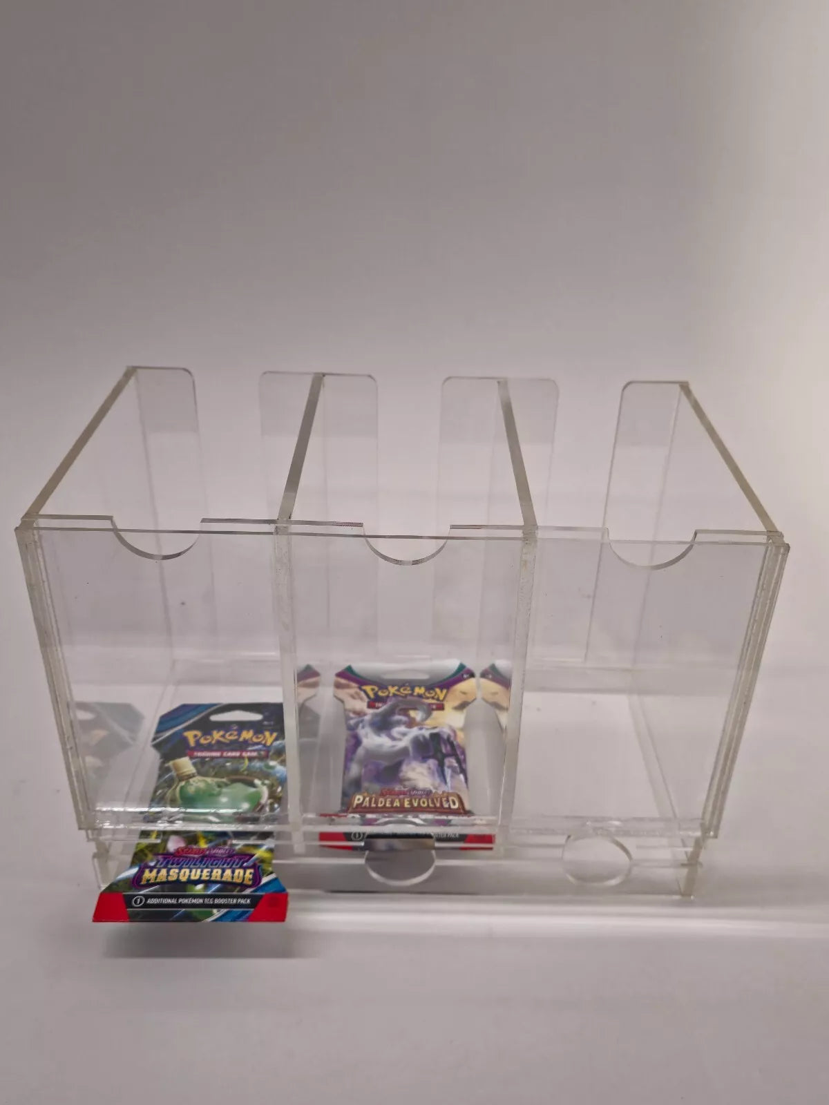 pokemon sleeved booster pack display Acrylic Booster Pack Dispenser for Sleeved TCG Packs (3 Slots) – Display Safes